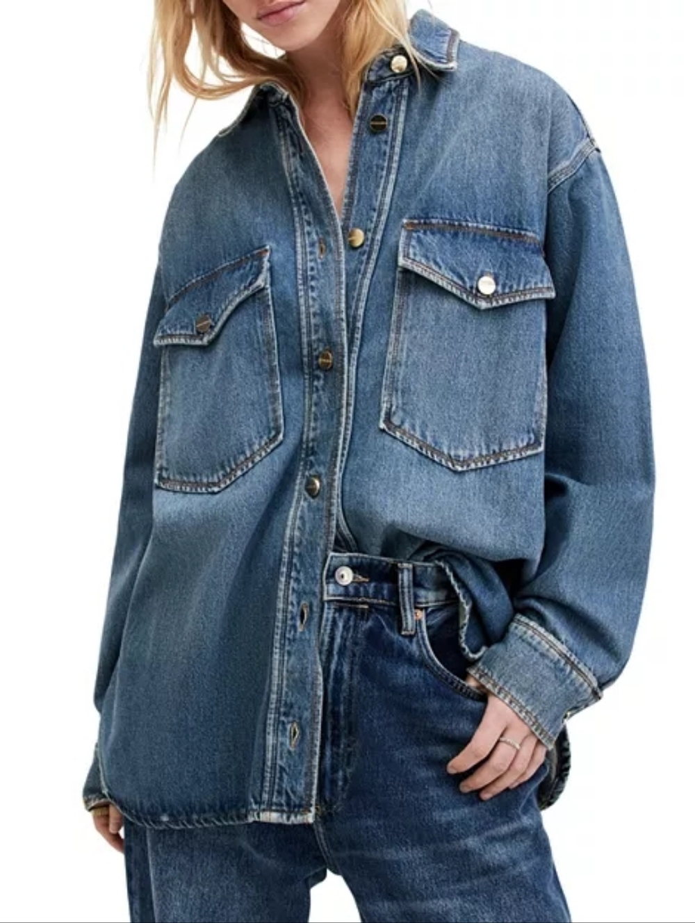 All Saints Alba Oversize Denim Shirt Jacket Sz M Blue Denim Shacket